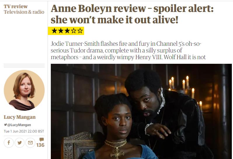 英剧《安妮·博林》因太“正确”而被观众喷 IMDb评分仅为1.2