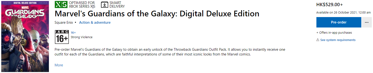 《漫威银河护卫队》预购已开启 PC版国区定价359元