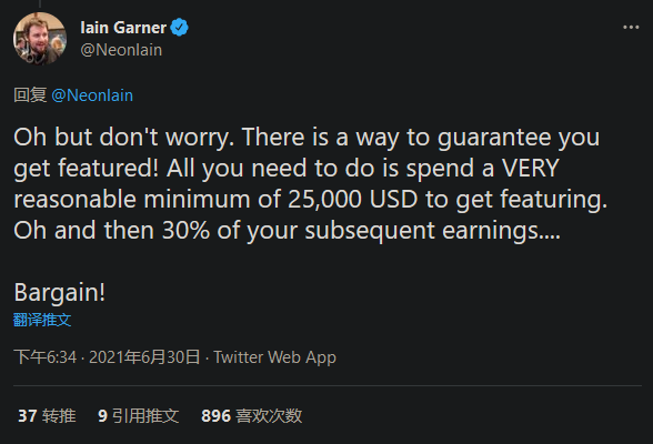 独立游戏发行商Neon Doctrine创始人Iain Garner怒斥某游戏主机平台不友好