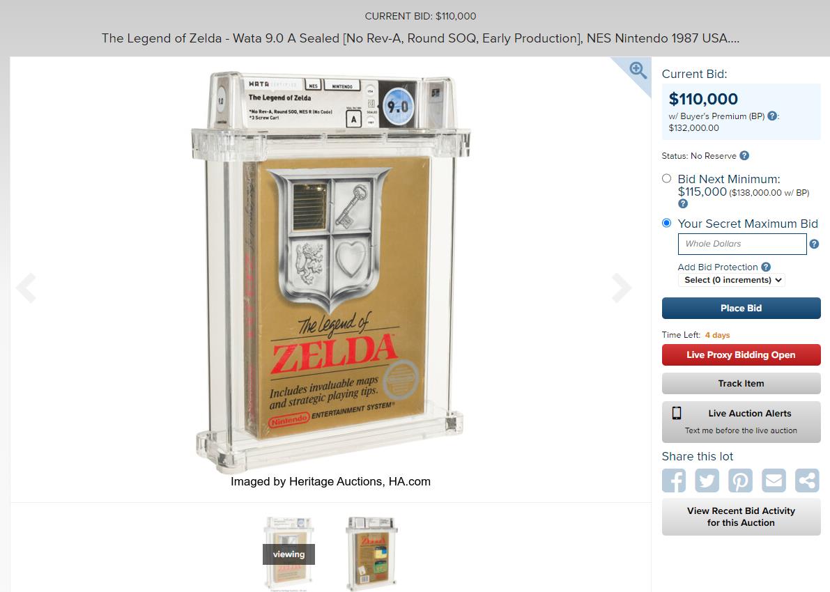 87年《塞尔达传说》NES墨盒开启拍卖 目前已达11万美元