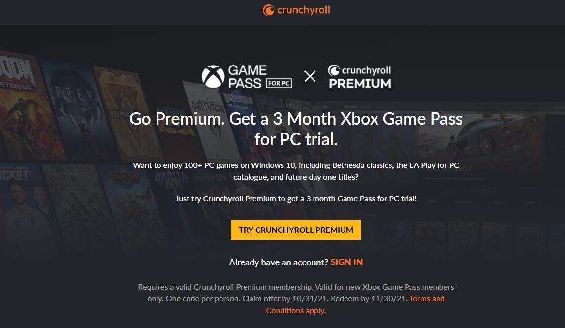 Crunchyroll会员免费领取PC版XGP会员 新用户薅羊毛