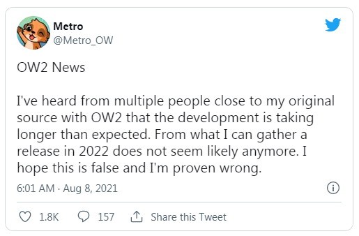 3DM速报：爆料称OW2明年发售无望 《喋血复仇》Steam周销登顶