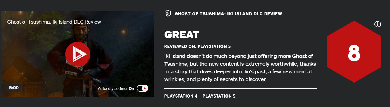 《对马岛之鬼》“壹岐岛”IGN 8分 剧情很精彩