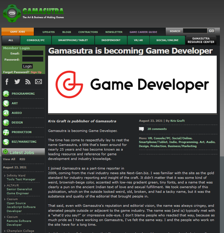 老牌游戏媒体Gamasutra改名 总编以为老名字“没有达时宜” 