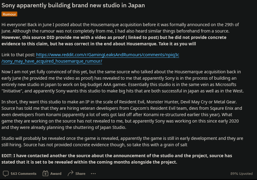 传闻：索尼正在日本建立全新工作室 开发比肩《生化危机》的3A游戏