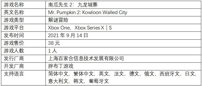 胖布丁好评解谜冒险《南瓜先生2：九龙城寨》现已登陆Xbox！初代同捆包超值上架！