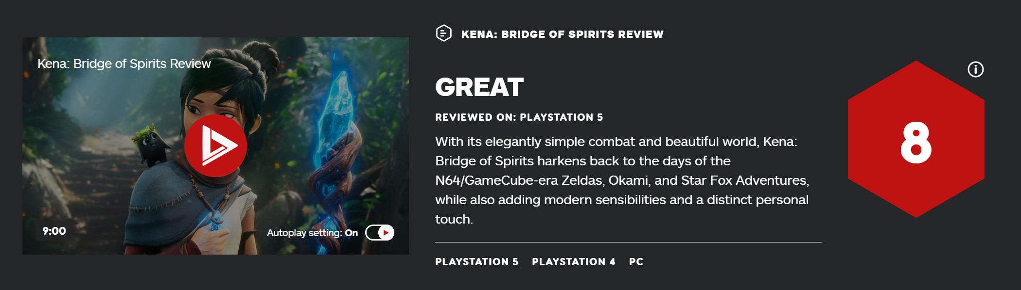 《凯娜：精神之桥》首批媒体评分出炉：IGN 8分、GameSpot 9分