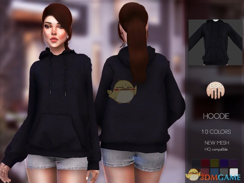 《模拟人生4》女性黑色简洁连帽衫MOD