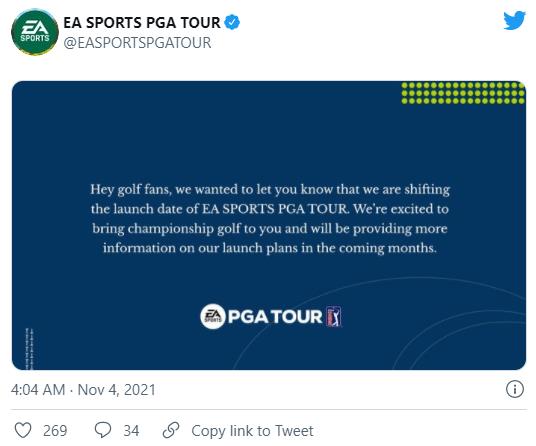 EA推迟高尔夫模拟游戏《PGA巡回赛》发售时间 原计划2022年春季发布