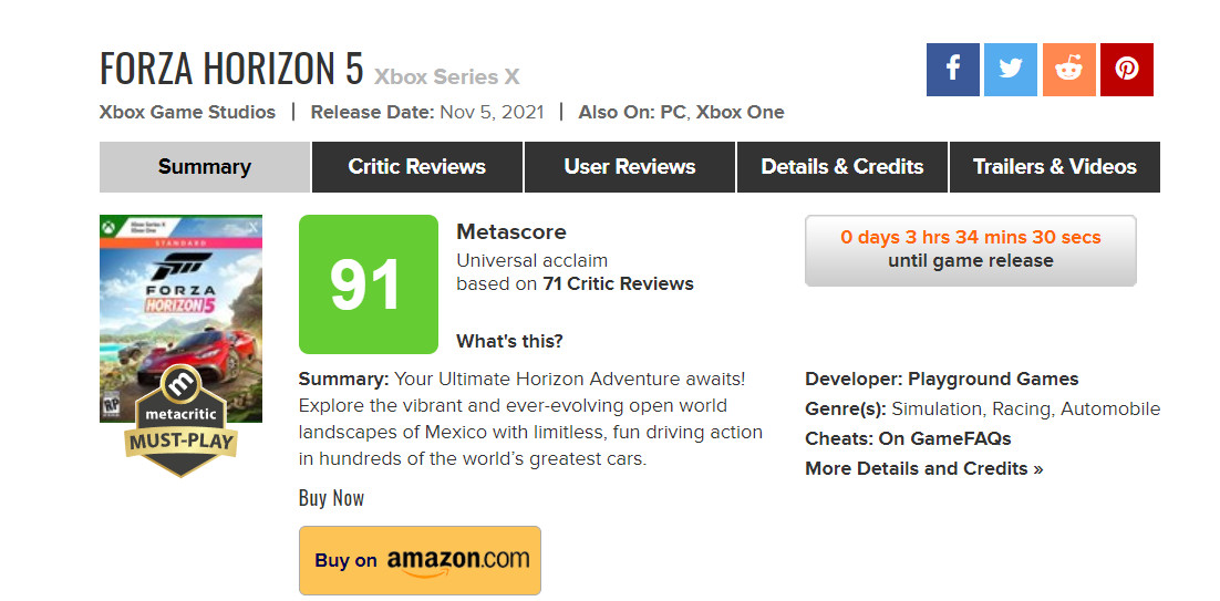 《极限竞速：地平线5》是今年评分最高的新作