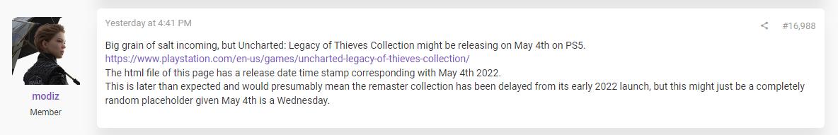 传闻：《神秘海域：盗贼遗产合集》将于2022年5月4日发售