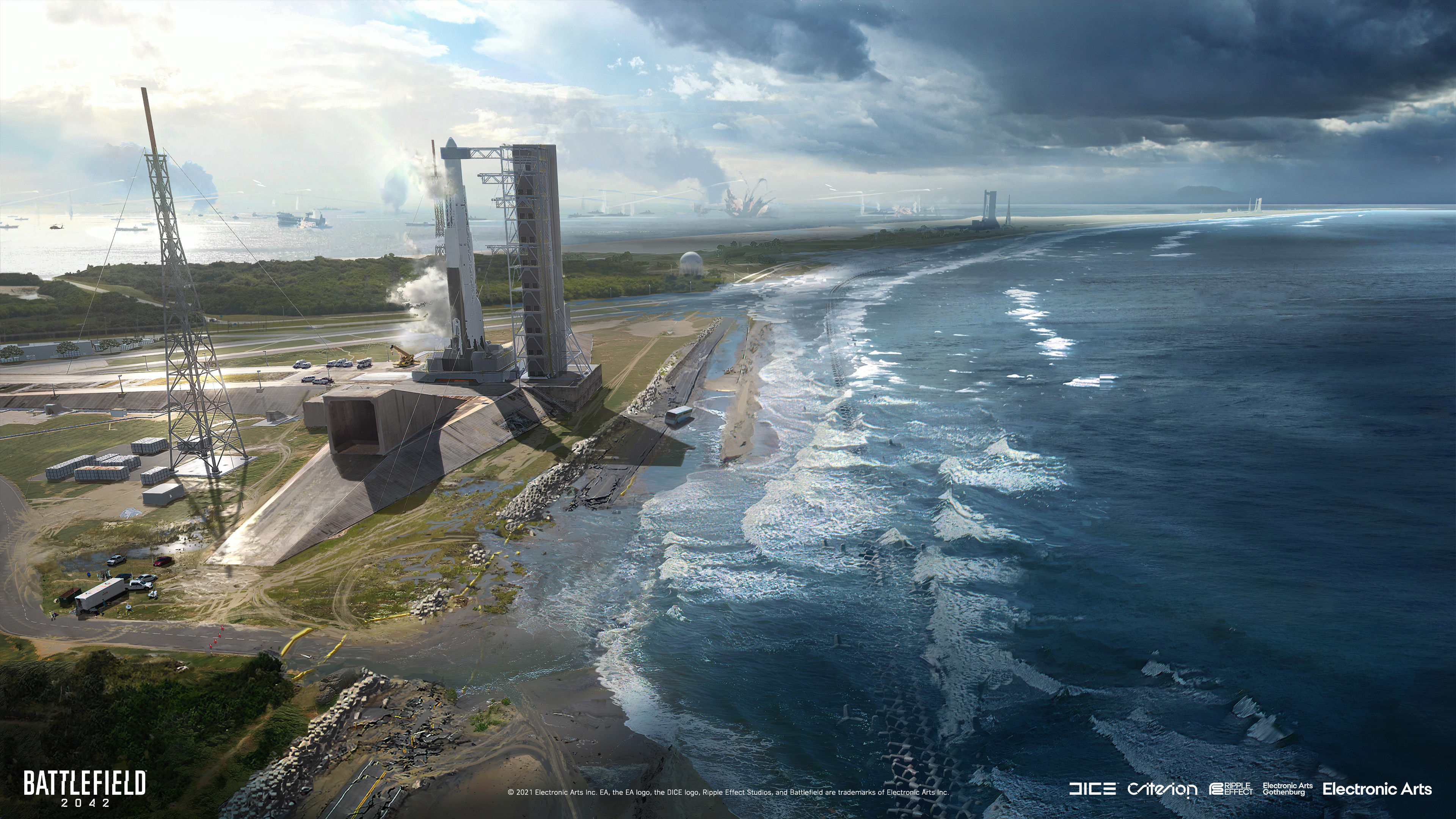 《战地2042》大量概念图 火箭发射场原本有洪水