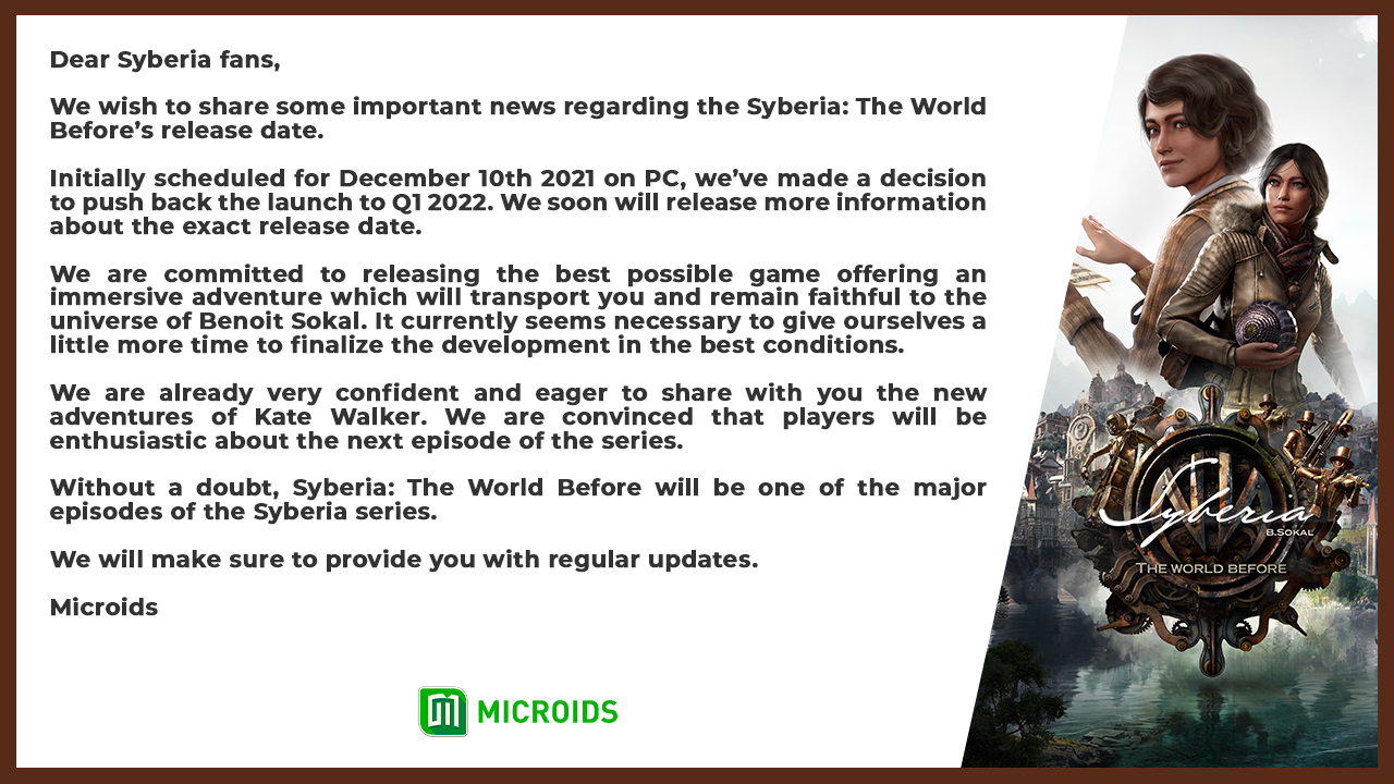 《塞伯利亚之谜：之前的世界》PC版延期至明年发售