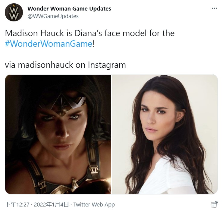 《神偶女侠》游戏脸模支布：好国女演员Madison Hauck
