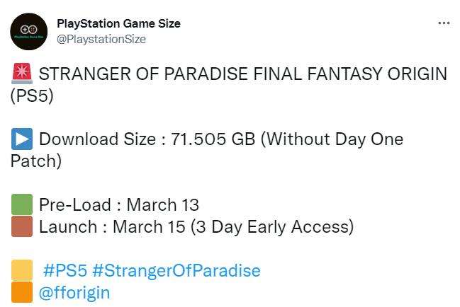 《最终幻想起源：天堂的陌生人》PS5版容量曝光：71GB