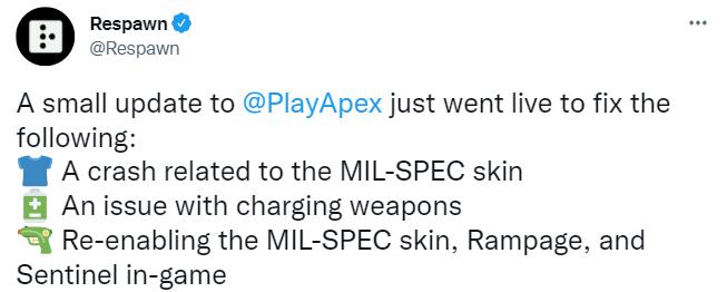 《Apex英雄》更新修复皮肤和武器BUG，并解决“暴走”“哨兵”充能问题