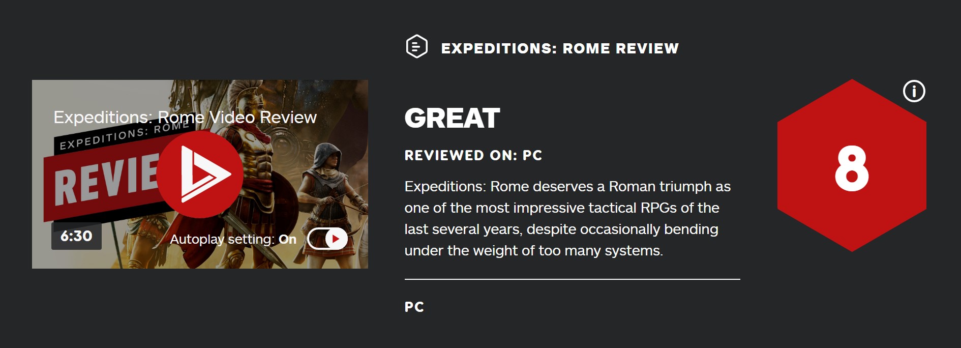 《远征军：罗马》IGN 8分：近些年最好的战术RPG之一