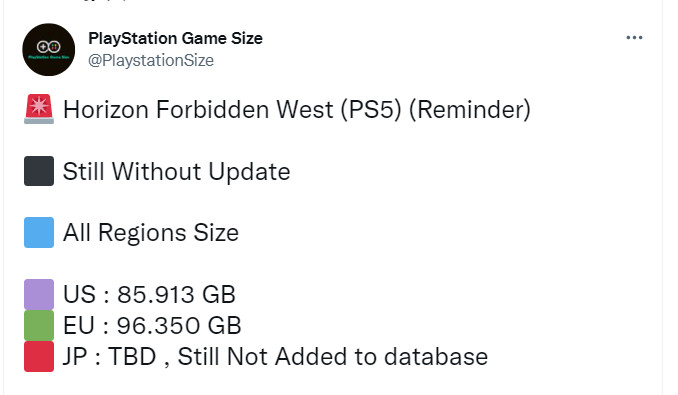《地平线：西部禁域》PS5超大 至少准备好100GB空间