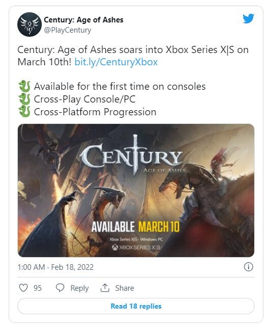 《世纪：灰烬纪元》XSX/S版将于3月10日推出