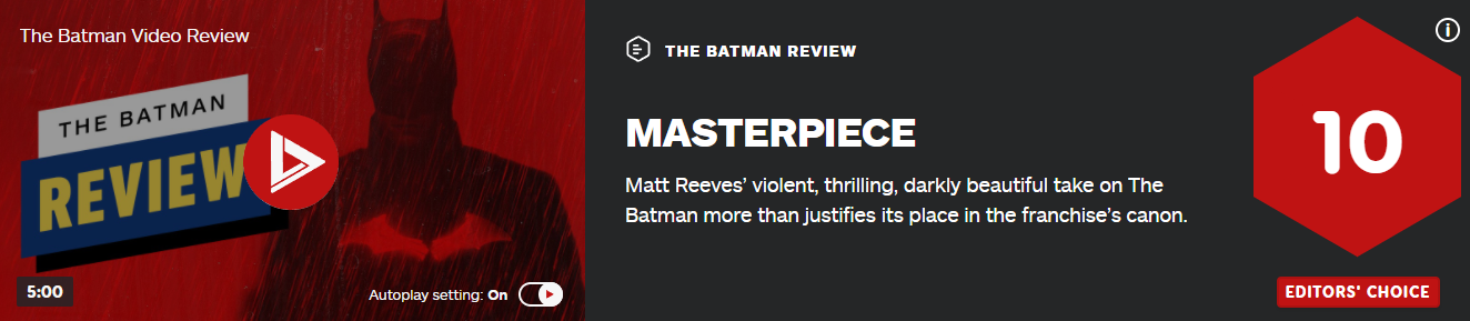 电影《新蝙蝠侠》IGN评10分 暴力惊险扣人心弦