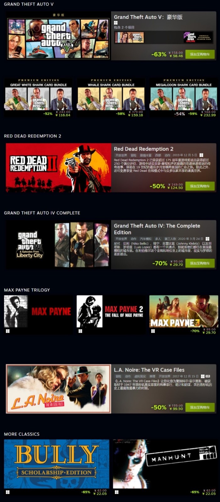 Steam开启Rockstar游戏促销活动 游戏大作最低3折