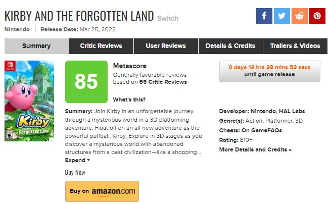 《星之卡比：探索发现》媒体评分85分 65家媒体中62家给出好评