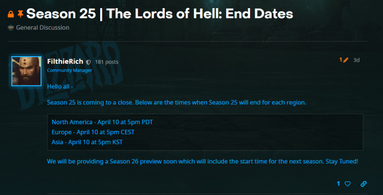 《暗乌损坏神3》第25赛季将于4月10日完毕