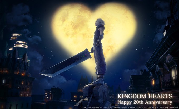 《最终幻想7》发布贺图庆祝《王国之心》发行二十周年 克劳德手持破坏剑仰望星空