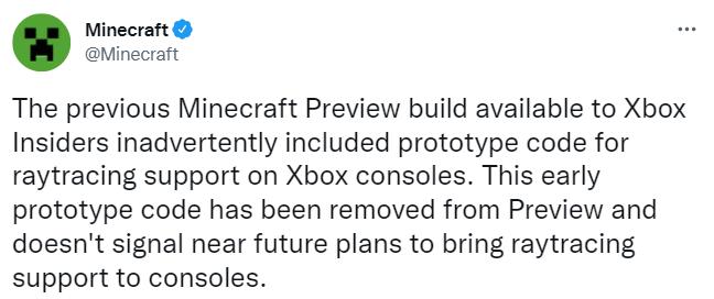 《我的世界》官方澄清Xbox版游戏暂无计划加入光追 预览版光追代码已删除