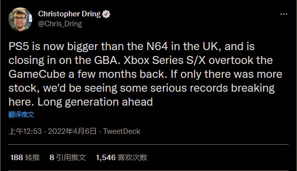 英国主机销量：PS5总销量现已超过任天堂N64主机