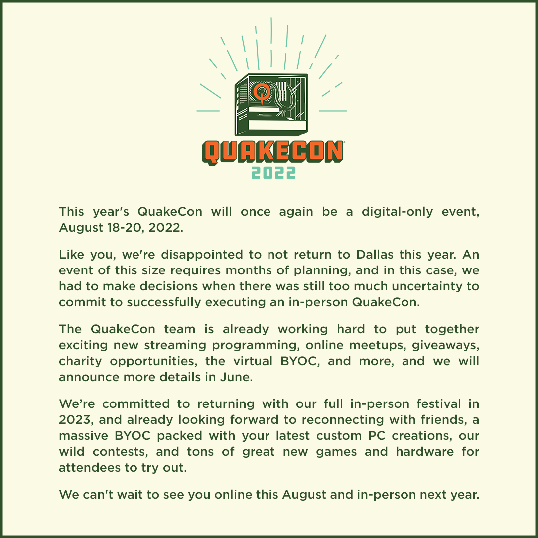 B社QuakeCon发布会今年线上举行 正式展会预计6月发行