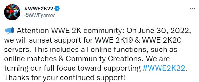 《WWE 2K19》和《WWE 2K20》的在线服务器即将关闭