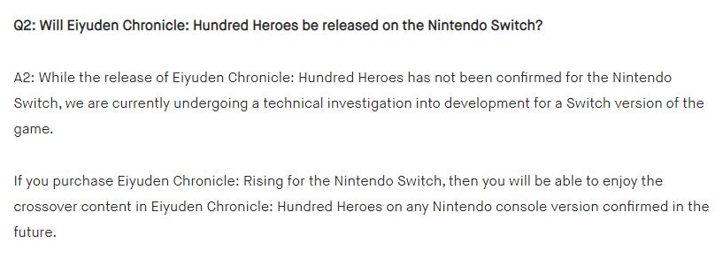《百英雄传》正在进行技术调查 未来可能登录任天堂Switch