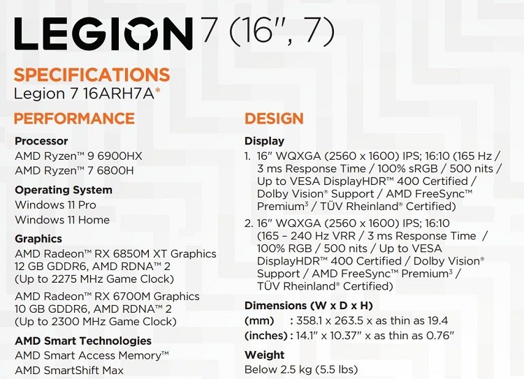 联想将推新款Legion 7游戏本 搭载Ryzen 9 6900HX