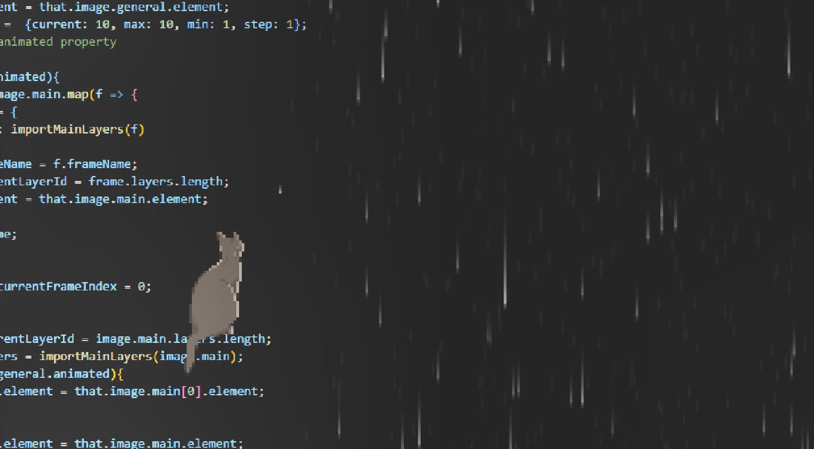 《Wallpaper Engine》像素风代码页看雨的猫动态壁纸