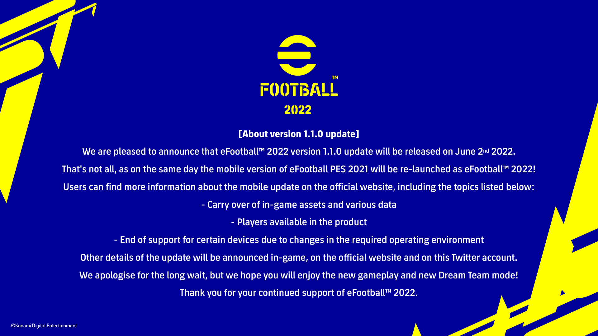 《eFootball》1.1.0版本6月2日上线 正式发布以来首次更新