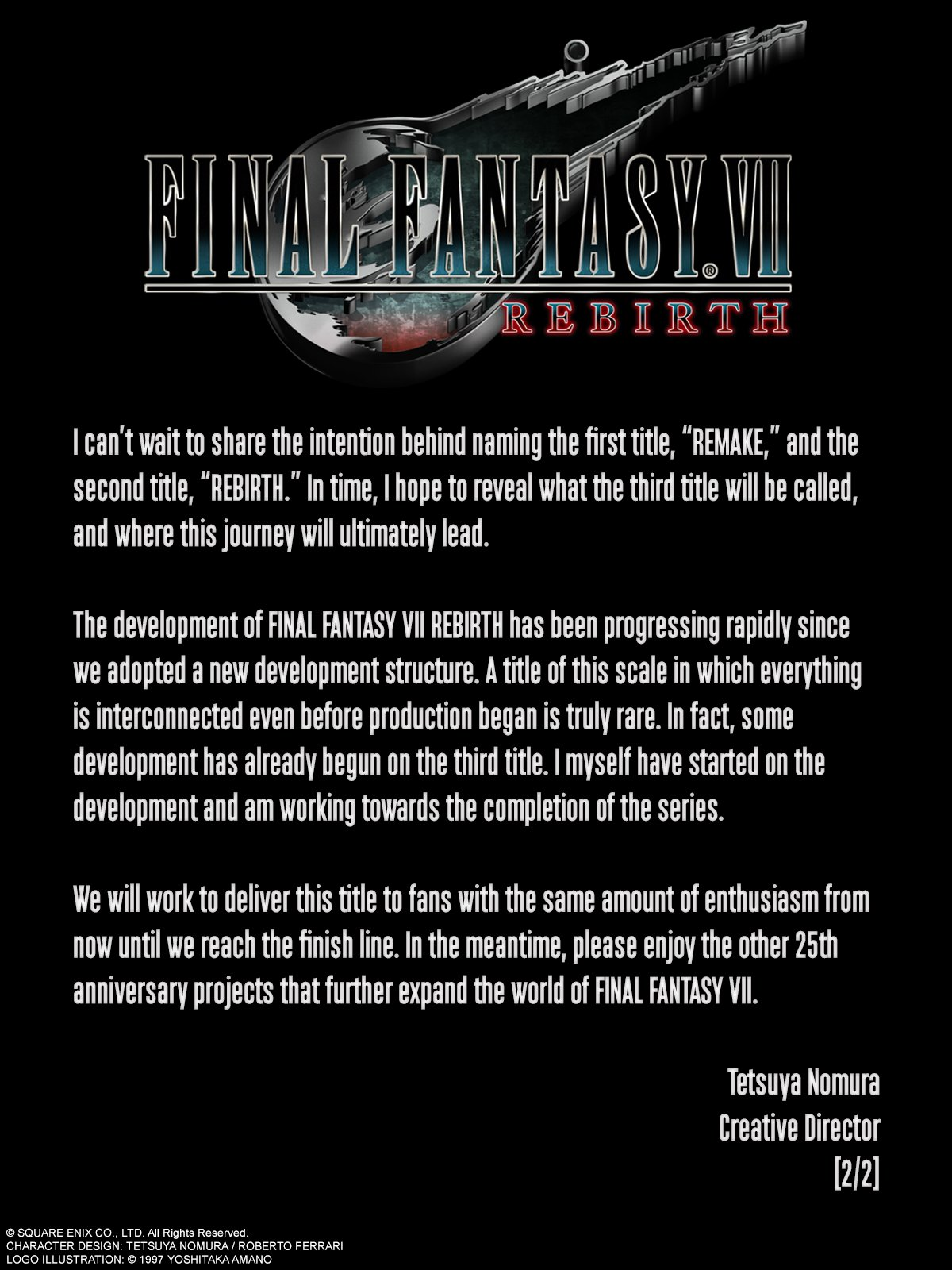 《最终幻想7 重制版》系列主创人员寄语 团队在积极的开发中