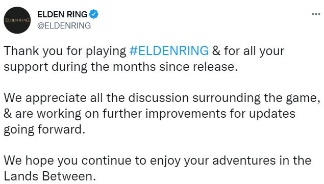 《艾尔登法环》感谢玩家支持 承诺更多更新正在进行中