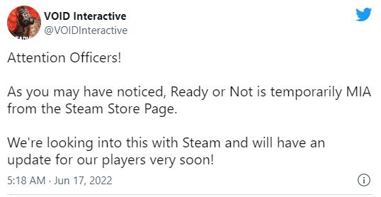 《严阵以待》Steam页面下架 更新涉嫌映射大规模枪击案