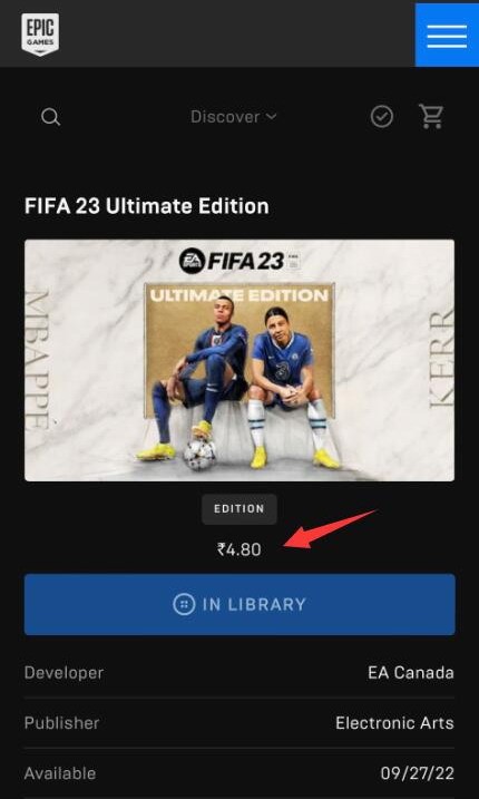 Epic临时工出错《FIFA23》仅卖4毛 目前该错误已被修正