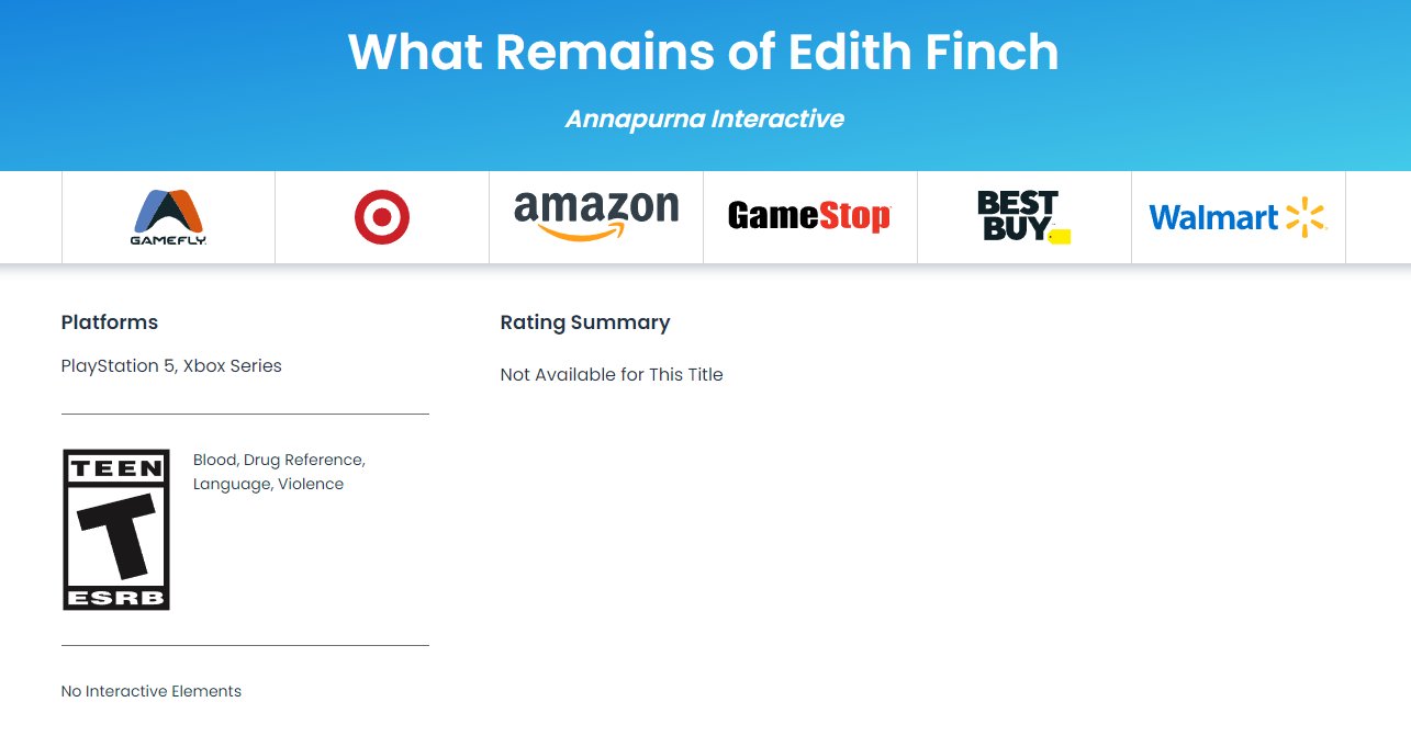 《艾迪芬奇的记忆》PS5和XS版现已通过北美评级