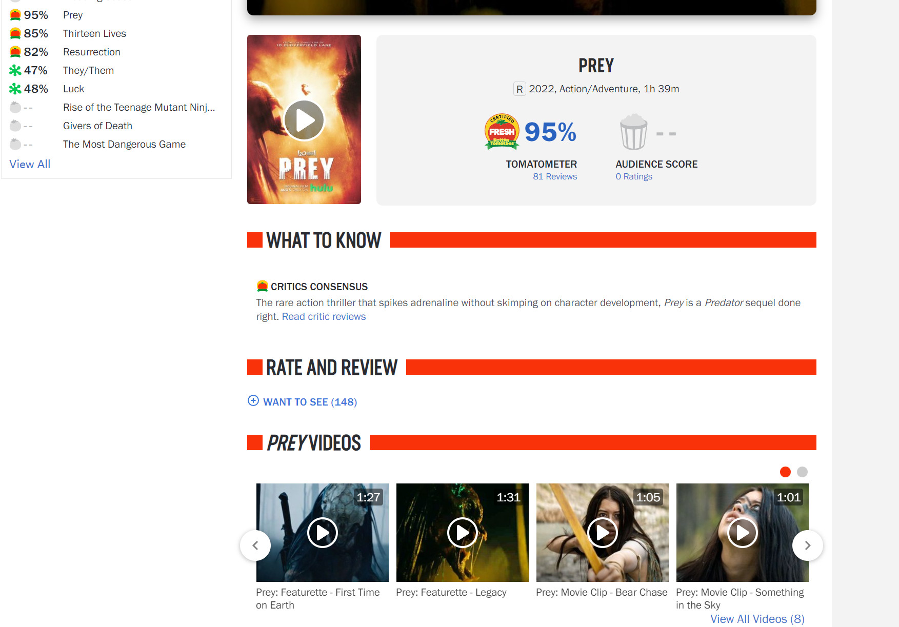 《铁血战士：猎物》口碑大爆 IGN 8分、烂番茄新鲜度95%