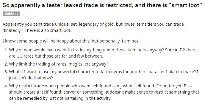 《暗黑破坏神4》测试版泄密 传奇、套装等稀有物品将不支持交易