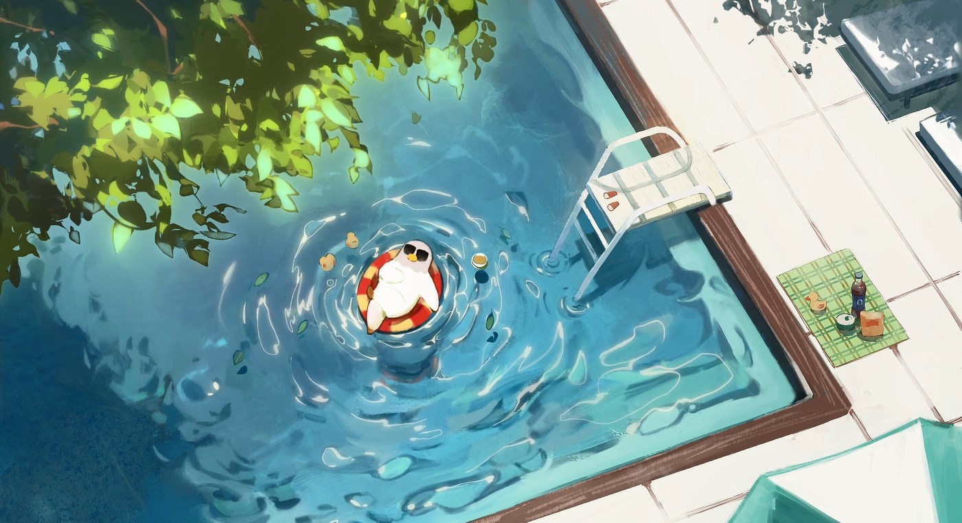 《Wallpaper Engine》夏日泳池晒太阳的鸭鸭绘图动态壁纸