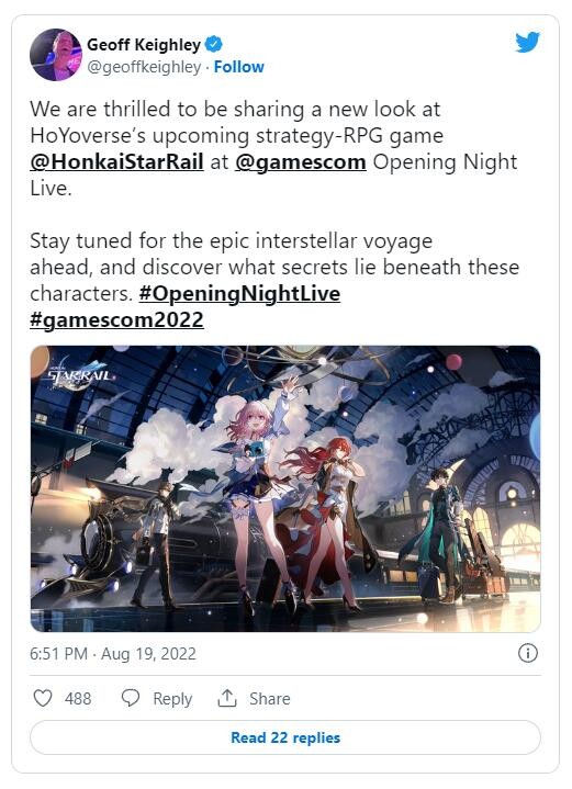 《崩坏：星穹铁道》将在Gamescom科隆展开幕夜亮相