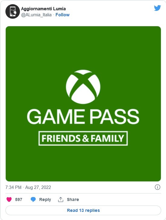 微软Xbox Game Pass家庭订阅计划品牌已经泄露