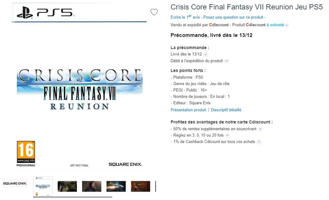 国外电商平台显示《最终幻想7：核心危机 再融合》12月13日发货 二次世界 第2张