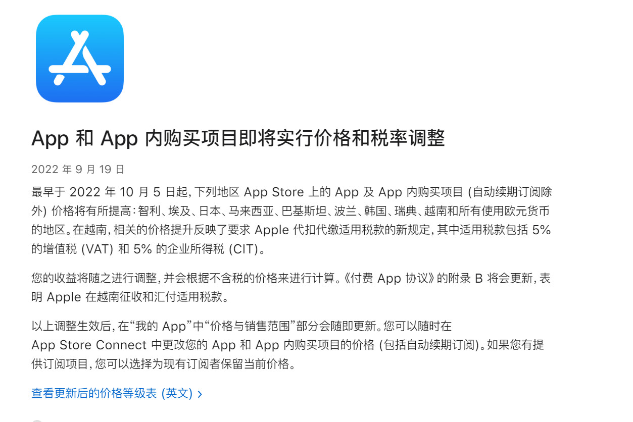 苹果确认10月开始某些地区App和内购将涨价