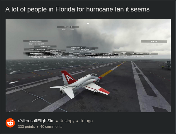 大量《微软飞行模拟》玩家勇闯美国佛州飓风“伊恩” 二次世界 第4张