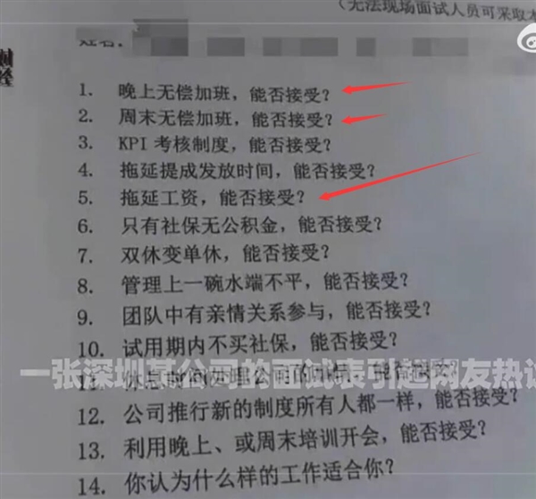 深圳某公司面试表引发热议：14个提问过半违法